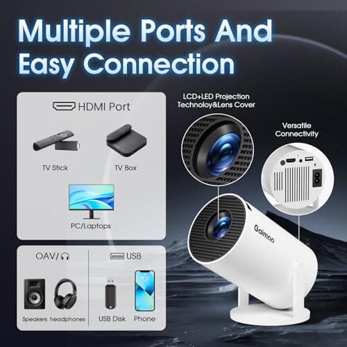 [Built-in App] Mini Projector with WiFi and Bluetooth 2025 Upgraded 1080P FHD 4K Support Projector with Mouse Portable Projector Auto Keystone Compatible with TV Stick/Memory Stick/USB/Laptop-Beige 6