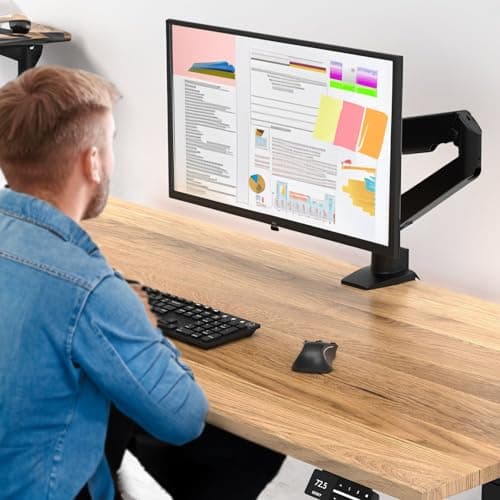 Desky Single Monitor Arm – VESA Mount 17"-32" Screen Full Motion Desk Clamp & Grommet Base – Adjustable Tilt, Swivel, Rotation – Matte Black 7