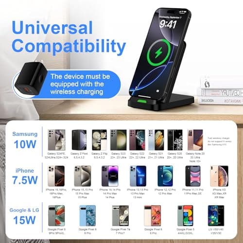 Wireless Charger Fast Charging Stand for Samsung Galaxy S26Ultra/S25/S24 Plus/S23+/S22/S21/S20/S10, Wireless Phone Charger Android Desk Charging Station for Google Pixel 10 Pro XL with 18W Adapter 7