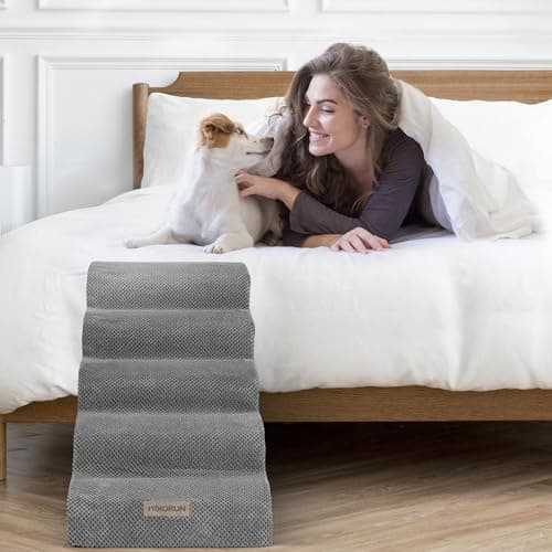 Miorun Dog Stairs for High Beds Up to 26", Extra-Tall 24.5" 5-Step Foam Pet Ramp with Washable Cover, Gentle Slope Steps, Bed & Couch Ladder for Small Medium Dogs & Senior Cat, Puppy Climbing Stairs 7