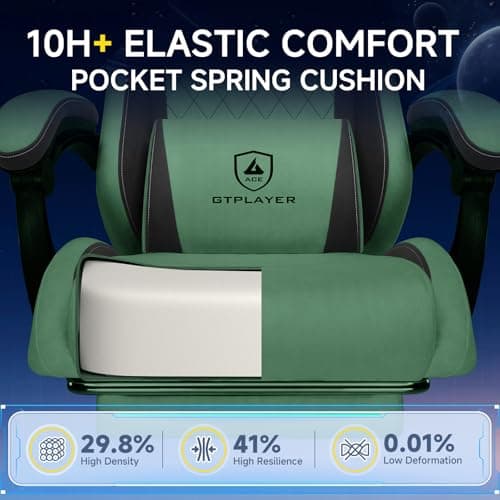 GTPLAYER Gaming Chair, Video Game Chairs with Footrest and Lumbar Support, Computer Chair for Adults with Extended Backrest, Ergonomic Reclining Silla Gamer, Fabric, Green 7
