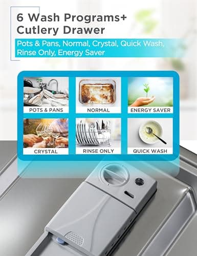 BLACK+DECKER 24" Designer Series Built-In Dishwasher, 14-Place Setting Capacity with Stainless Steel Tub, Dish Washer with 6 Wash Programs, Low Noise, ENERGY STAR Certified, BDW500MHS 6