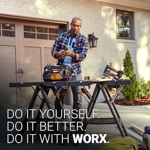 Worx Pegasus 2-in-1 Folding Work Table & Sawhorse, Easy Setup Portable Workbench, 31" W x 25" D x 32" H Lightweight Worktable with Heavy-Duty Load Capacity, WX051 - Includes 2 Clamps & 4 Clamp Dogs 10