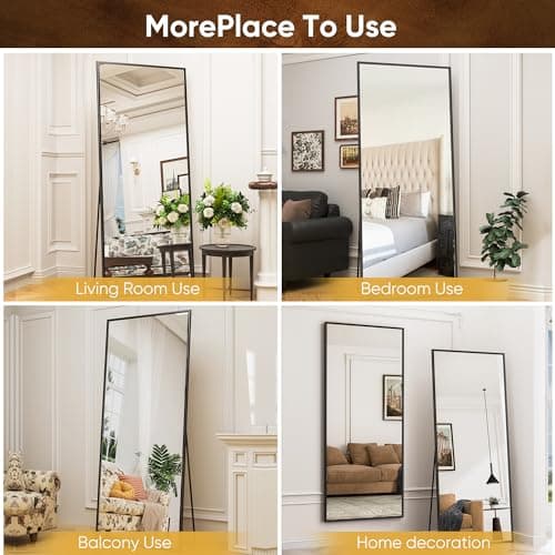 Antok Full Length Mirror, 71"x28" Floor Mirror with Stand, Hanging Mounted Mirrors for Bedroom, Living Room, Cloakroom, Dining Room, Black, Rect 9