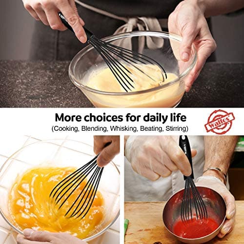 Walfos Silicone Whisk,Stainless Steel Wire Whisk Set of 3 -Heat Resistant 480°F Kitchen Whisks for Non-stick Cookware,Balloon Egg Beater Perfect for Blending,Whisking,Beating,Frothing & Stirring,Black 8