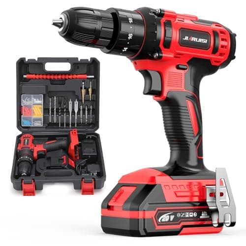 20V Cordless Drill, Electric Power Drill Set with Battery Charger and Carrying Case, 3/8” Keyless Chuck, 2 Variable Speed, 18+3 Torque, 72pcs Driver Bits and Belt Hook, Red