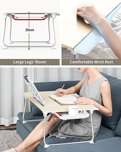 SAIJI Folding Bed Desk for Laptop, Eating Breakfast, Writing, Gaming, Extra Large 25.6" x 19.3" Portable Floor Stand Laptop Desk Table for Adult,Kids, Wood Bed Tray Table Lap Desk 5
