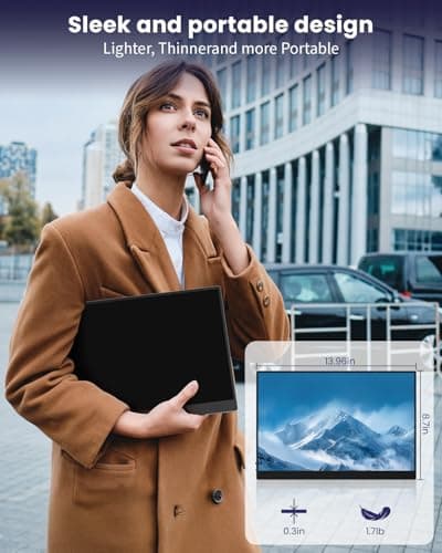 ZUCWO 15.6 Inch Portable Computer Monitor, Portable Monitor for Laptop,PC,MacBook,Phone, PS4, 1080P FHD Display with HDMI USB-C, Built-in Speaker with Leather Case, Travel Work Home Gaming Monitors 8