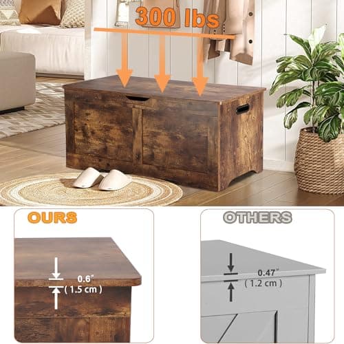 Timberer 39.4" Storage Chest, Wooden Storage Bench, Lift Top Toy Chest with 2 Safety Hinges, Large Toy Box, Entryway Bench for Living Room, Bedroom, Rustic Brown 5