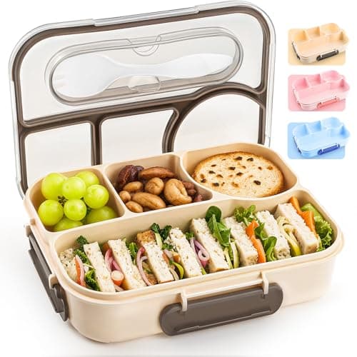 EASYFUN Bento Box Adult, Lunch Box, 4-Compartment Lunch Containers, Drop-Proof, Dishwasher Safe & Made with BPA-Free Materials(Khaki)
