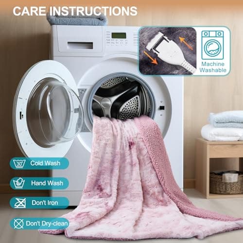 Heated Blanket Full Size,Pink Electric Blanket 72"x 84",Soft Faux Fur Tie-Dye Heating Blanket,5 Heating Levels & 10 Hrs Auto Off,Over-Heat Protection, ETL Certification 7