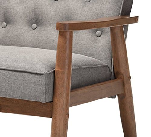 Baxton Studio Sorrento Mid-Century Retro Modern Fabric Upholstered Wooden Lounge Chair, Grey 6