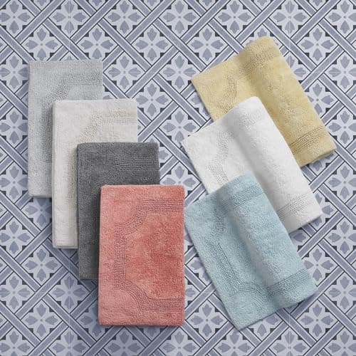 Laura Ashley - Reversible Cotton Bath Mat, Premium Bathroom Décor, Machine Washable Bathroom Rug, Highly Absorbent, 17"x24"/20"x32" 2-Piece Set, Charcoal 8