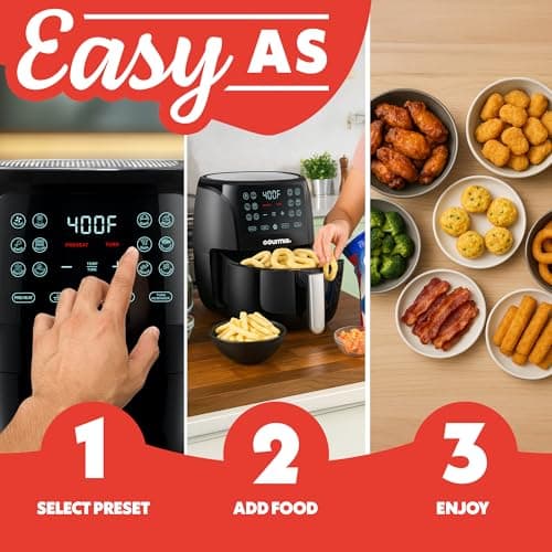 Gourmia Air Fryer - 4 Qt Capacity, FryForce360º, Digital Display with 8 Presets, Roast, Bake, Broil, Dehydrate, Dishwasher Safe Accessories, Compact, Black 10