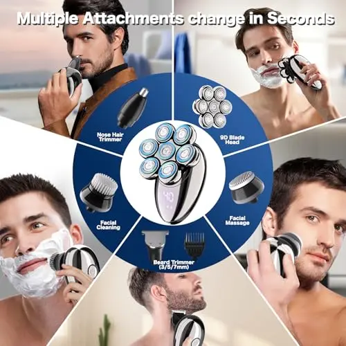 Head Shavers for Bald Men, Electric Razor, IPX8 Waterproof Dry/Wet Bald Head Shaver with 10000 RPM High-Speed Motor, Rechargeable Head Razor with LED Display, USB-C Cable, Perfect for Home & Travel 5