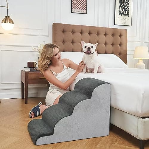 BOMOVA Dog Stairs for Small Dogs & Cats, 4-Step Non-Slip Pet Stairs for Bed & Couch, High Density Foam, Grey, 2/3/4/5 Steps 7