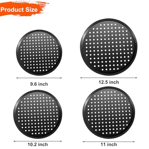 Mobzio Round Pizza Pans with Holes, 4pc Set - Perforated Non-Stick Pizza Baking Pans for Oven, 9/10/11/12 Inch 5
