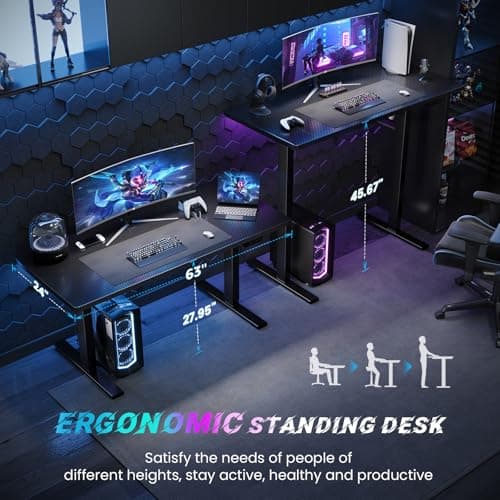 SIAGO Electric Standing Desk Adjustable - 63 x 24 Inch Sit Stand up Desk with Cable Management - 3 Memory Preset Adjustable Height Table 5