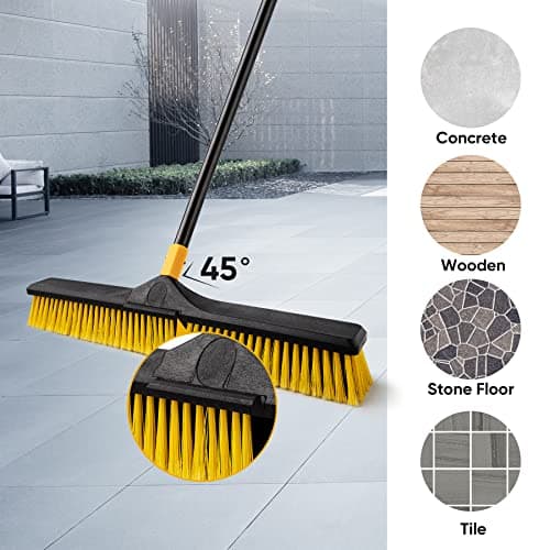 Yocada 24 inch Push Broom Brush 65.3 inch Long Handle Stiff Bristles Heavy-Duty Outdoor Commercial Broom for Cleaning Bathroom Kitchen Patio Garage Deck Concrete Wood Stone Tile Floor 6