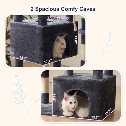 Gitelsnour Maine Coon Cat Tree, Heavy Duty Cat Tree for Indoor Cats Large Adult, Cat Tower for Large Cats 20 lbs+ with Hammock, 2 Big Perches, 2 Cat Condos, 15 Scratching Posts, Smoky Gray GCT033G 5