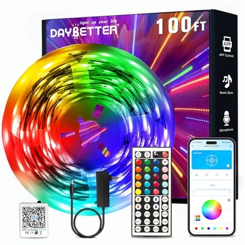 DAYBETTER LED Strip Lights 100ft, Smart Lighting with App Remote Control, RGB LED Lights for Bedroom, Music Sync Color Changing for Room Home Decor Party (1 Roll)