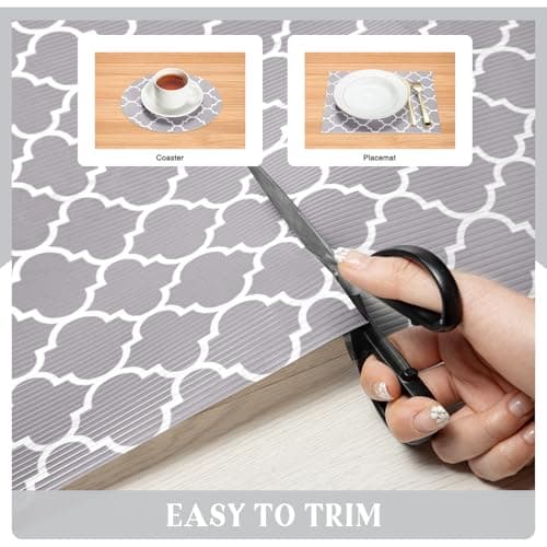 Glotoch Shelf Liner for Kitchen Cabinets Non Adhesive, 12" x20FT(240 Inch) Non Slip Drawer Liners, Waterproof Shelf Paper Closet Liners for Refrigerator Gray 9