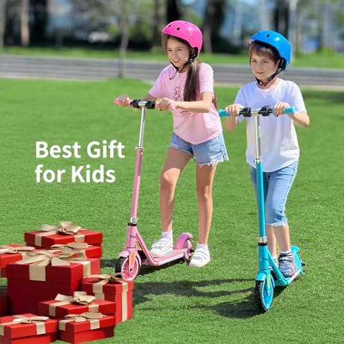 Electric Scooter for Kids Ages 6+, Bluetooth Music Speaker, 150w Hub Motor, Up to 10 mph, 60 mins Ride Time, Led Display, Colorful Lights, 4 Height Adjustable, Best Gift Ideas for Boys and Girls 8
