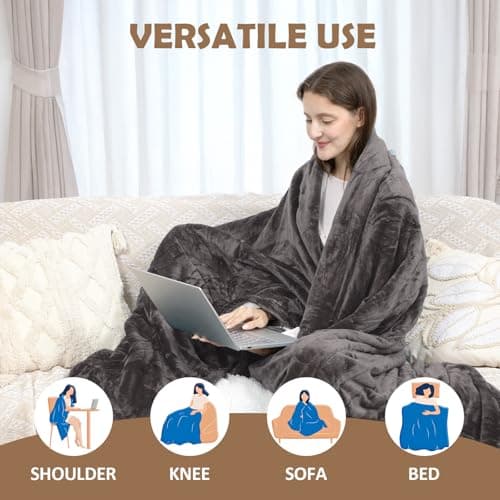 HOW'S MY HOUSE Heated Blanket 84" x 90", Dual Control Electric Blanket Queen Size with 10 Time Settings & 6 Heating Levels, Over-Heat Protection, Flannel Sherpa Super Cozy with ETL Certification, Gray 6