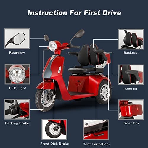 Heavy Duty 3 Wheel Mobility Scooters for Seniors & Adults 500lbs Capacity - Electric Powered Wheelchair Device - 800W All Terrain Fast Mobility Scooter for Outdoor w/Long Range Battery Romote Key 6