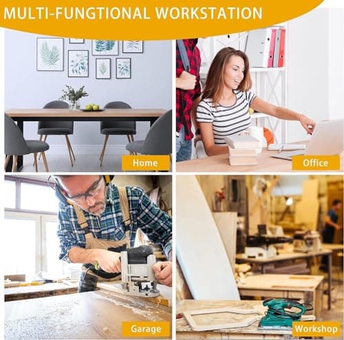 Betterhood 70" Adjustable Height Workbench, 2000 LBS Heavy Duty Work Table with Power Outlets & Pegboard, Rubber Wood Workstation for Garage, Workshop, Office, Home, Commercial 7