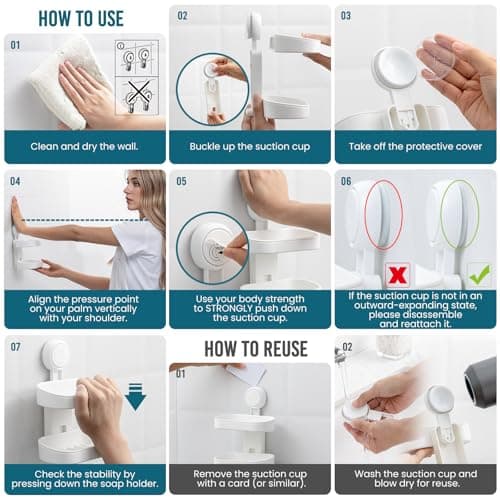 TAILI Soap Holder Soap Dish for Shower, Suction Cup Soap Holder for Shower Wall, Bathroom Accessories, Removable Strong Hold Soap Saver, Drill Free Double Soap Dish, White 2 Layer 5