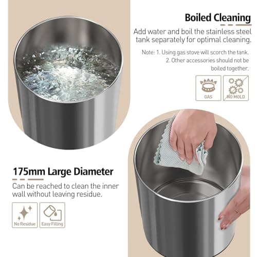 RIMOO Stainless Steel Humidifier, 4L Ultrasonic Cool Mist Humidifiers with Only 3 Parts Easy to Clean, Top Fill Humidifier with 1-9H Timer, 28dB Whisper-Quiet, Filterless for Bedroom Large Room 5