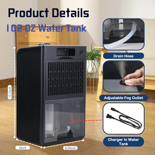 Dehumidifier,2 in 1 Humidifier Dehumidifier Combo,102 OZ Water Tank Dehumidifiers for Home Bedroom,Basement Bathroom,Auto Shut Off,Sleep Mode,7 Colors LED Light 5