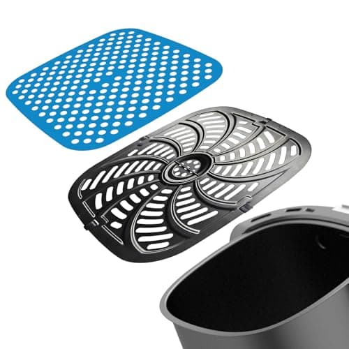 Upgraded Air Fryer Replacement tray with silicone liner set for Chefman TurboTouch Easy View Air Fryer 8 QT - Food Grade Non-Stick Air fryer Grill Pan With Rubber Bumpers,Dishwashers