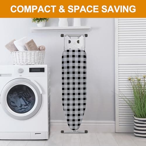 Jakeefud Ironing Board 13" X 43" W/Extra Thick Heavy Duty Padded Cover, Height Adjustable,Heat & Scorch Resistant Fabric, Anti-Skid Feet, Extra Wide, Easy to Fold Checkered Gray 6