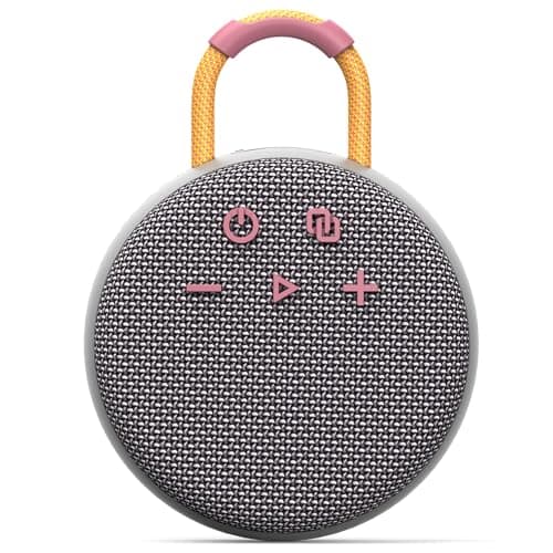 Musibaby Wireless Mini Speaker – IPX7 Showerproof Audio with BT 5.3 & Clip, Durable Shell for Dorm Use, Gift Bags, Backpack Travel & Poolside Fun (Gray)