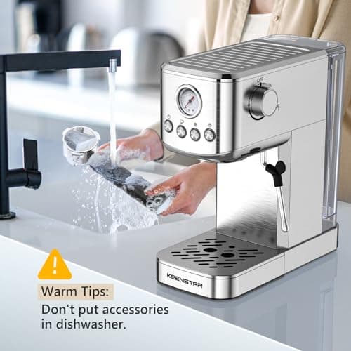 KEENSTAR Espresso Machine 20 Bar, Cold Brew Espresso Maker with Milk Frother Steam Wand, Compact Stainless Steel Semi Automatic Espresso Coffee Machine for Cappuccino & Latte & Americano Maker 8