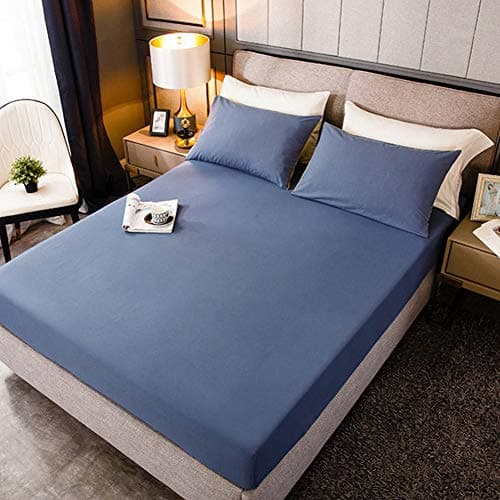 King Size Premium Cotton Fitted Sheet Only - 300 Thread Count Pure Natural Cotton Fabric - 14" Deep Pocket,Breathable,Ultra Soft & Silky (King,Dark Blue)