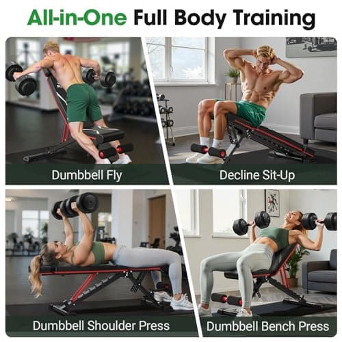 FLYBIRD Adjustable Weight Bench Fits up to 6'5'', 750LBS Capacity for Full Body Workout, 27LBS Sturdy Foldable Bench Press for Home Gym, 5X Stable Lifting Bench Incline Decline Flat Dumbbell Exercise 8