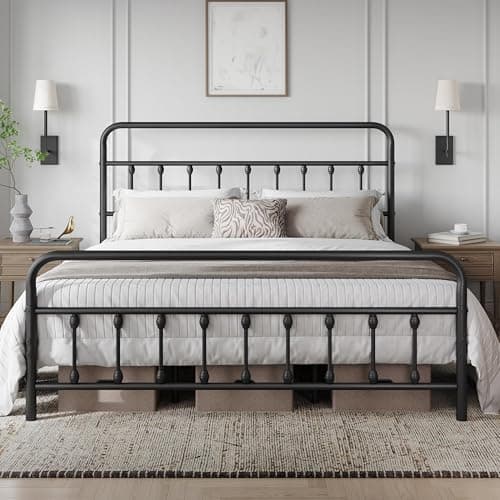 Yaheetech Classic Metal Platform Bed Frame Mattress Foundation with Victorian Style Iron-Art Headboard/Footboard/Under Bed Storage/No Box Spring Needed/King Size Black