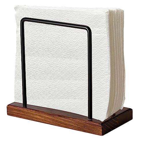 WWW-WOODART Wooden Napkin Holder for Table - Rustic Farmhouse Standing Napkin Holder for Kitchen - Brown
