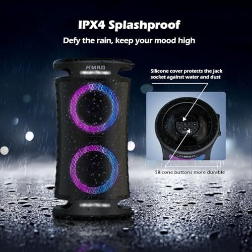 Large Party Bluetooth Speaker, 260W Peak Powerful Loud Sound with Deep Bass, 15Hr Playtime, Fast Charge, RGB Cool Light Show, TWS, Portable for Outdoor Beach, Camping, Backyard, Work, Home (Black) 7