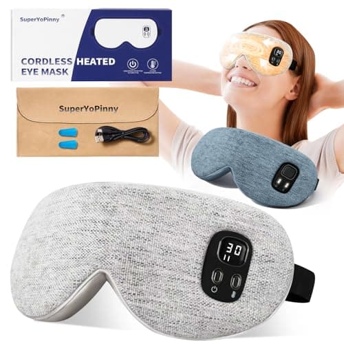 Heated Eye Mask - Cordless Eye Mask for Dry Eyes, Eye Relief, Improved Sleep, Washable Eye Heating pad for Travel Removable for Cleaning and 2 Covers, 4-Level Timing and Temperature (Gray)