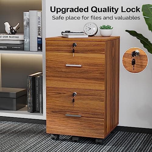 VINGLI 2-Drawer Rolling File Cabinet with Lock, Wood Mobile File Organization for Hanging Letter Size Filings Under Desk Filing Cabinets for Home Office, Assembly Required, Classic Walnut, 26.5" H 5