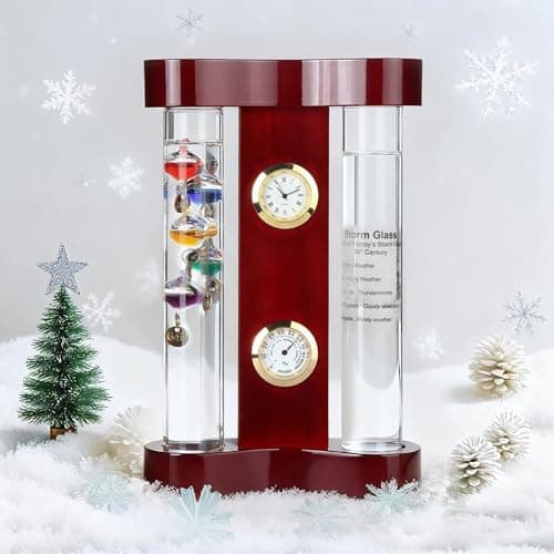 Lily's Home Analog Weather Station with Galileo Thermometer, Precision Quartz Clock & Hygrometer, Fitzroy Storm Glass, Gift for Friends and Family, Holiday Gift, Indoor & Outdoor Décor (7” x 4.4”) 2