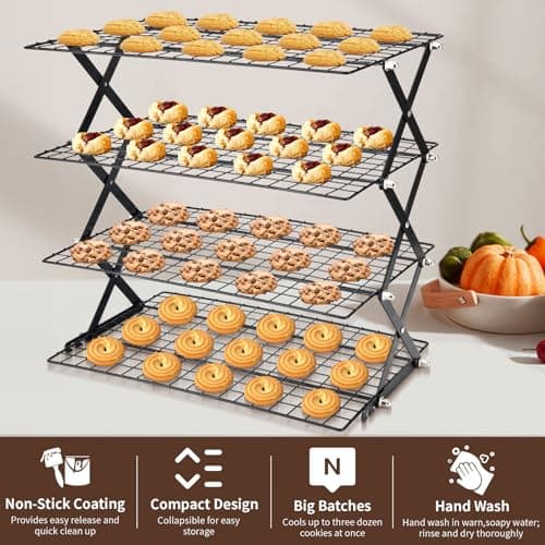 2/3/4-Tier collapsible cooling rack for baking,Folding Cooling Grid,Adjustable Stackable Roasting Cooking Drying Wire Cooling Rack for Cookies Baking 6