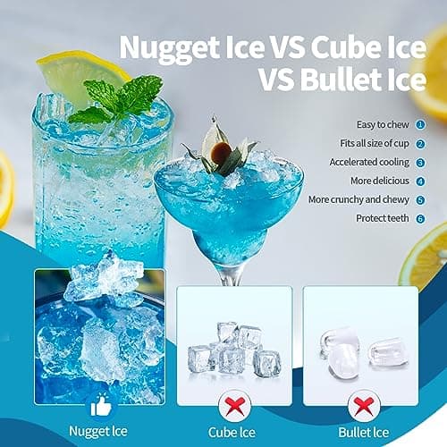 Nugget Countertop Ice Maker with Soft Chewable Pellet Ice, Pebble Portable Ice Machine, 34lbs Per Day, Self-Cleaning, Sonic Ice, One-Click Operation, for Kitchen,Office Stainless Steel Black 6