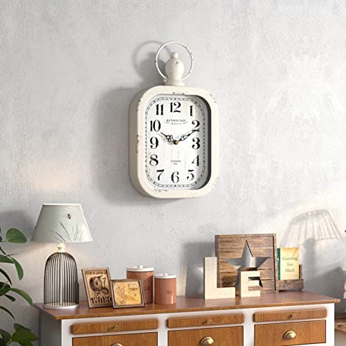 Menterry Small Retro Rectangle Wall Clock, White Antique Vintage Style, Battery Operated Silent Decor Wall Clocks for Farmhouse,Bedroom,Kitchen,Bathroom (11" H x 6.1" W) 5