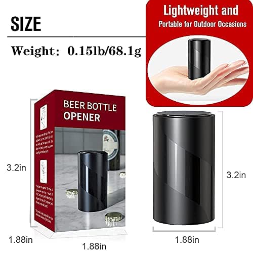 2 PACK Push Down-Pop Off Beer Bottle Opener with Magnetic Cap Catcher No Damage to Caps,Automatic Decapitator Beer/Soda Magnet Bottle Top Openers,One-Hand Easy/Funny Open,Cool Bartender Tools (Black) 5
