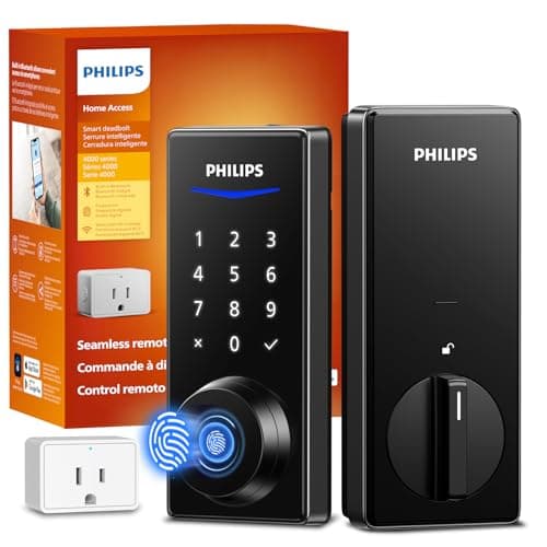 Philips Wi-Fi Smart Door Lock, Keyless Entry Door Lock with App Control,Fingerprint ID,Auto Lock,Keypad Deadbolt with Wi-Fi Bridge Adaptor,Smart Locks for Front Door-Matte Black